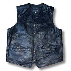 Vintage Italian Stone Genuine Leather Navarre Leather Company Black Vest size XL